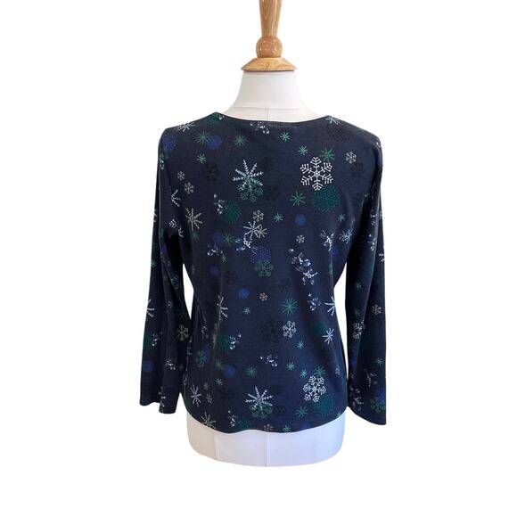 Karen Scott Navy Blue Long Sleeve Holiday Snowflake T-Shirt, Size L - Picture 4 of 10